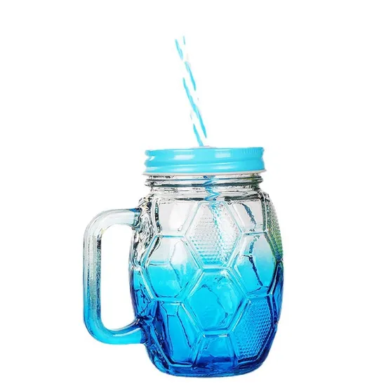 Mason Jar Mug Glasses with Handles, Straws Lids Reusable Drinking Glass Ez29946